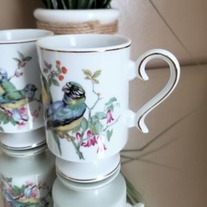 ❗Vintage Royal Crown Porcelain Blue/Green Bird Mug Set with Gold Trim❗